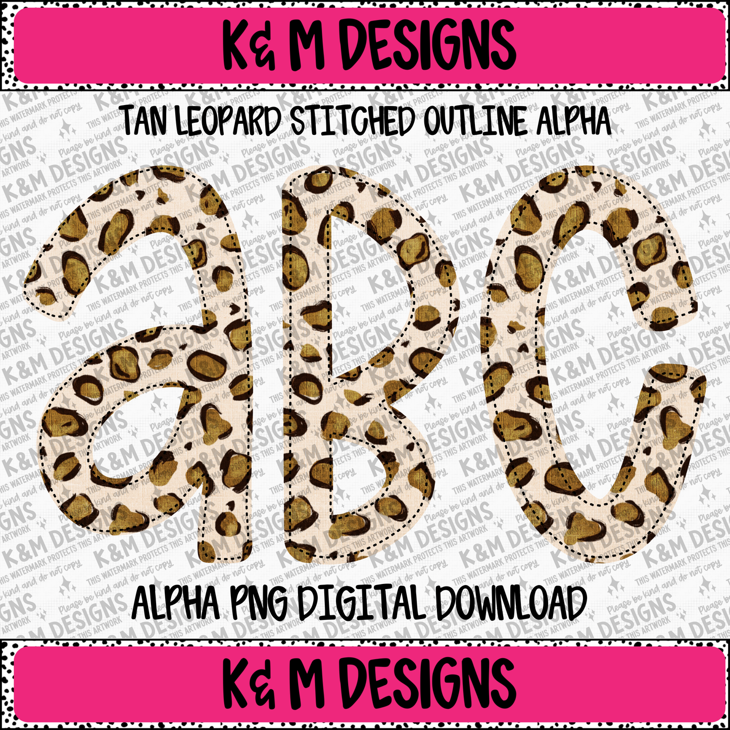 Tan Leopard Stitched Outline Alpha PNG Set Digital Download