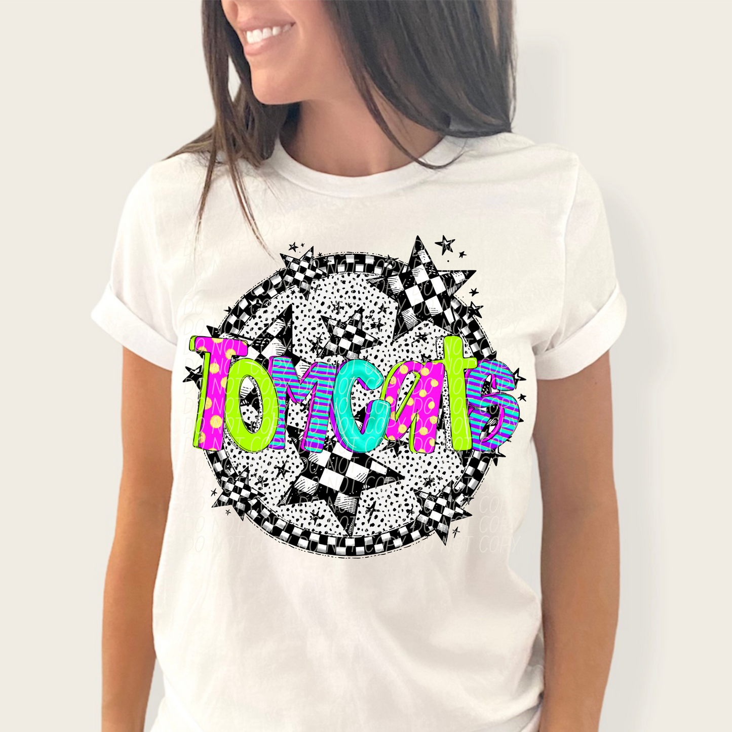 Tomcats Mascot Neon Checker DTF Transfer