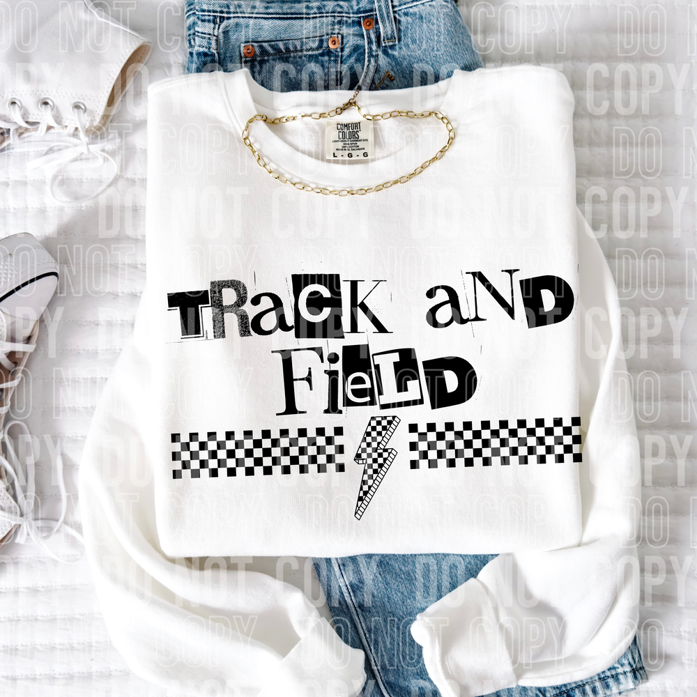 Track And Field Checkered Bolt Word DTF Transfer