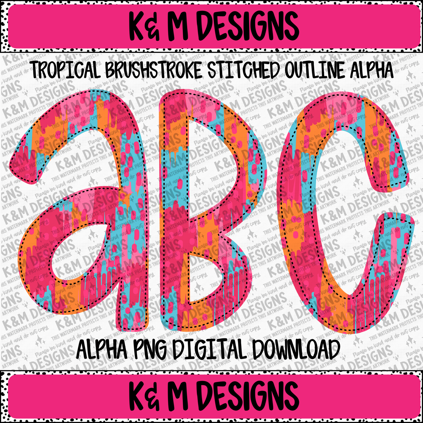 Tropical Brushstroke Stitched Outline Alpha PNG Set Digital Download