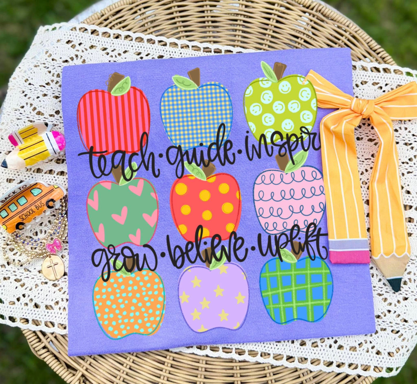 Teach Guide Inspire Apples DTF Transfer