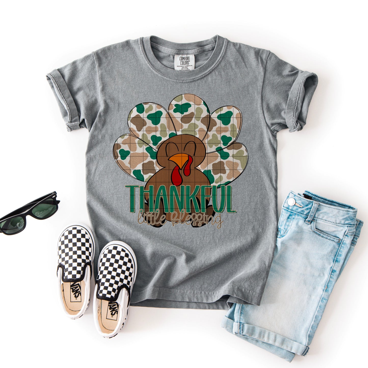Thankful Little Blessing Camo Turkey DTF Transfer
