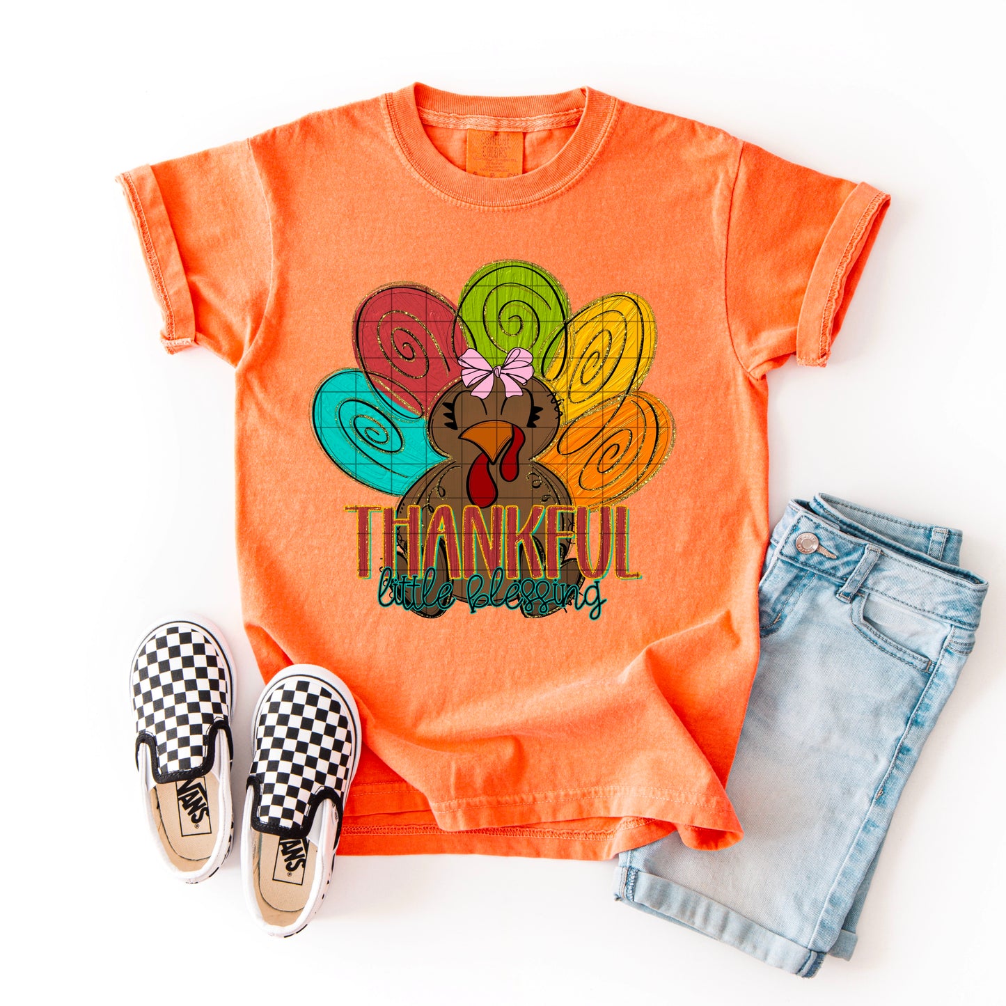 Thankful Little Blessing Traditional Turkey DTF Transfer