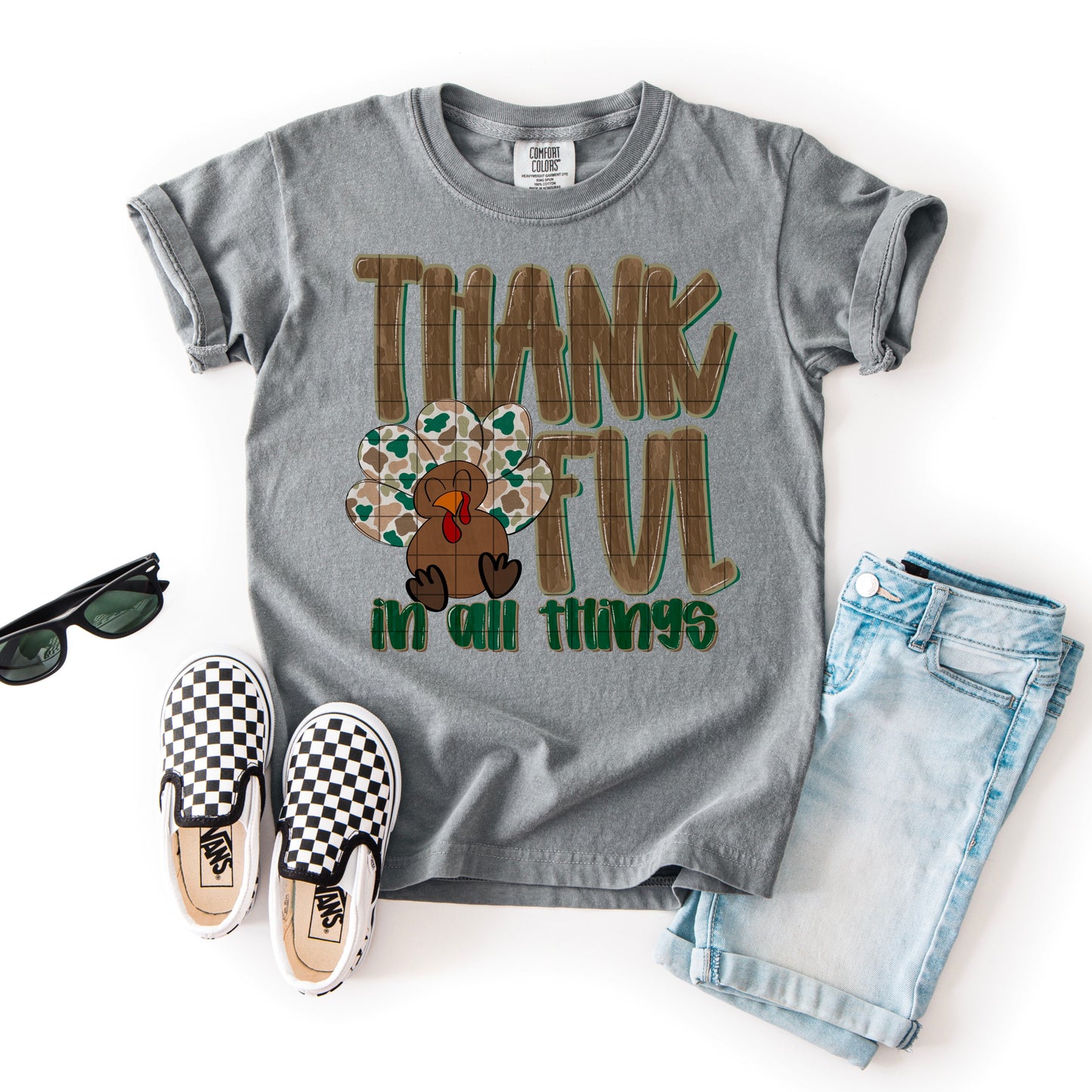 Thankful In All Things Camo Turkey DTF Transfer