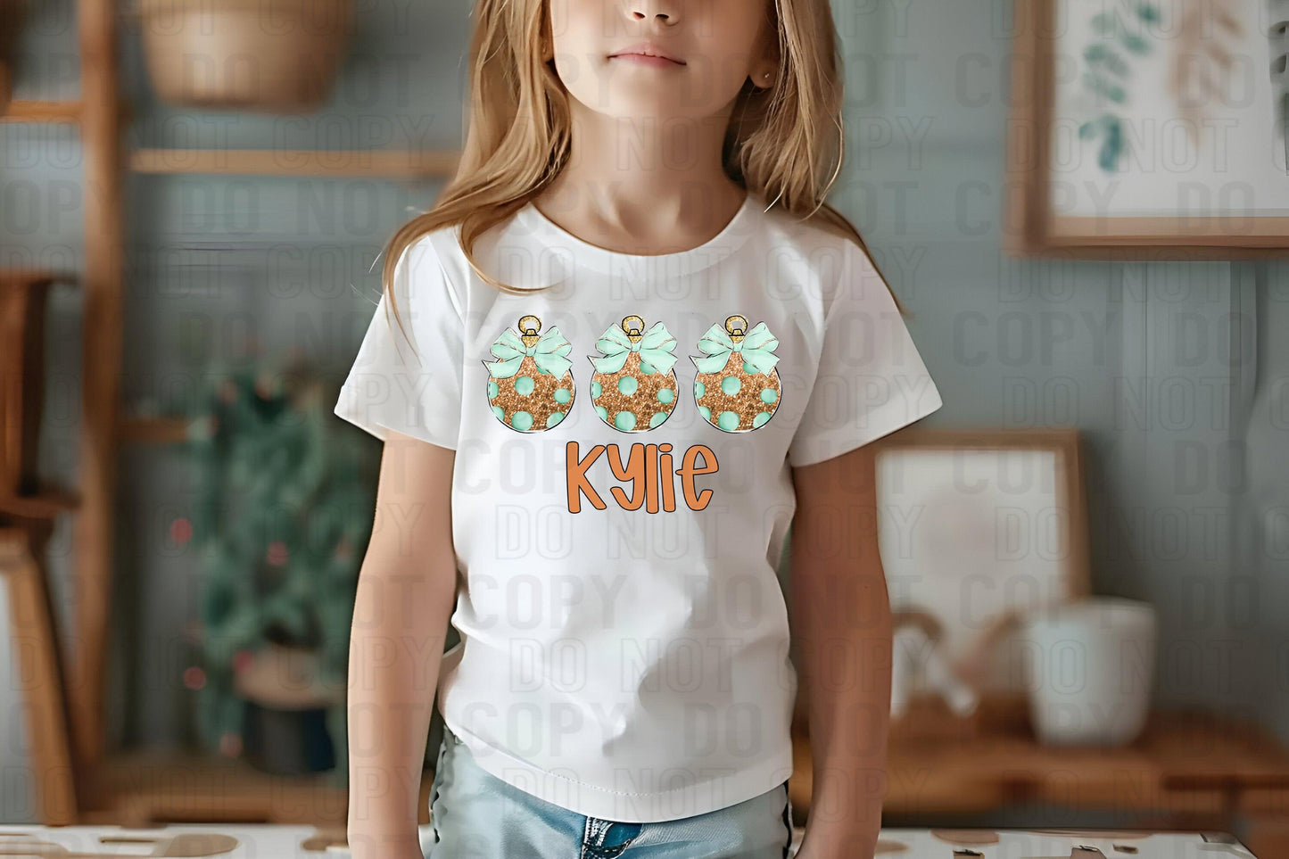 Trio Mint Gold Ornaments (Girl) With Name Personalized DTF Transfer