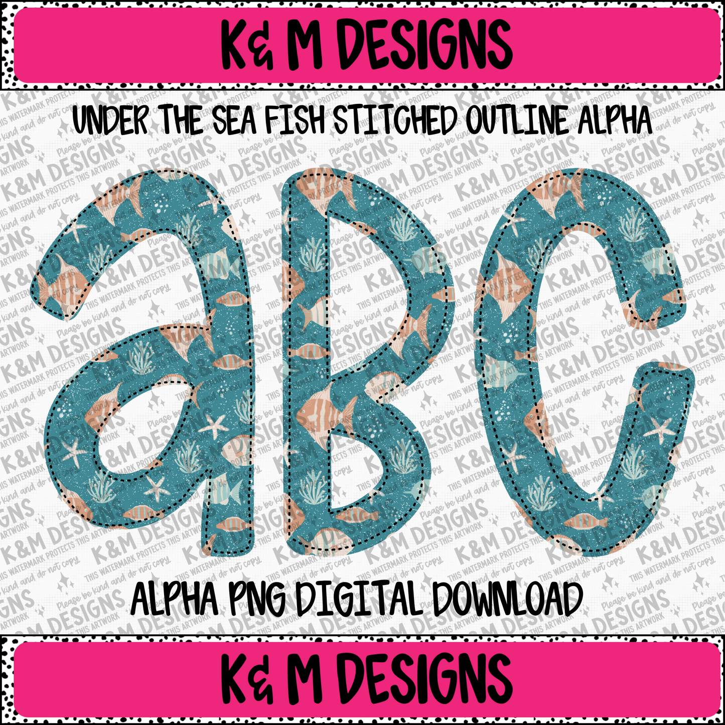 Under The Sea Fish Stitched Outline Alpha PNG Set Digital Download