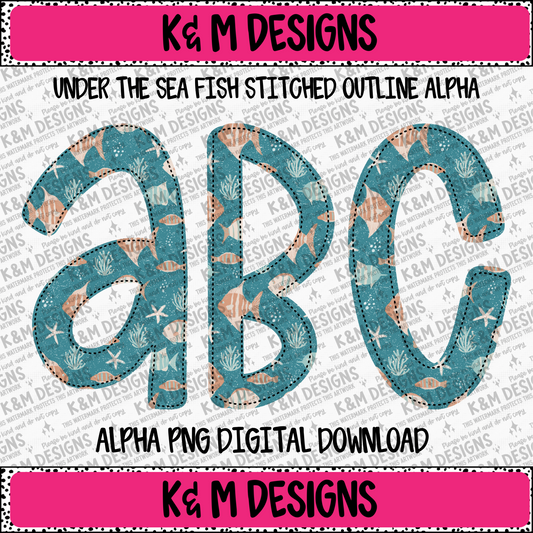 Under The Sea Fish Stitched Outline Alpha PNG Set Digital Download