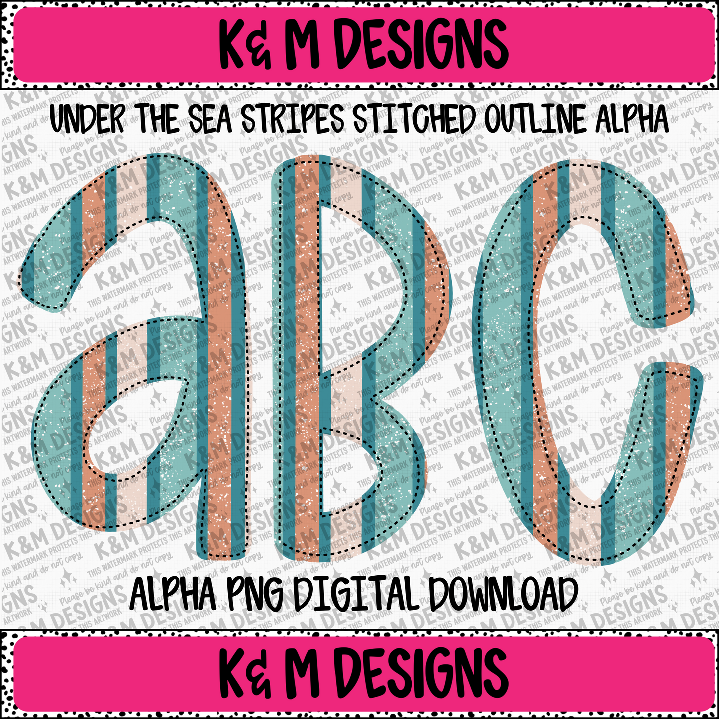Under The Sea Stripes Stitched Outline Alpha PNG Set Digital Download