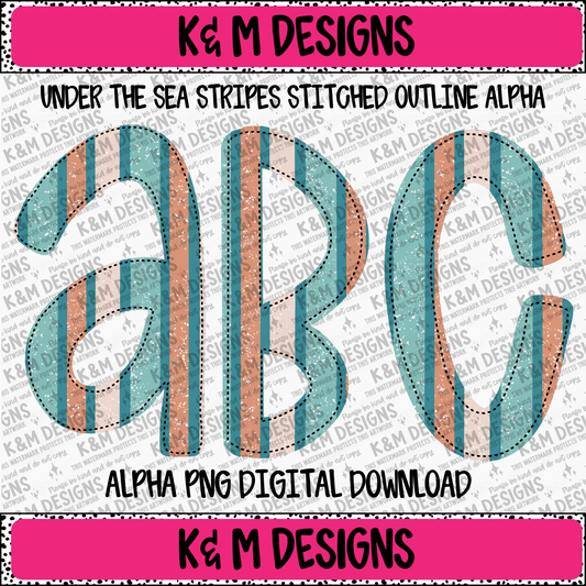 Under The Sea Stripes Stitched Outline Alpha PNG Set Digital Download