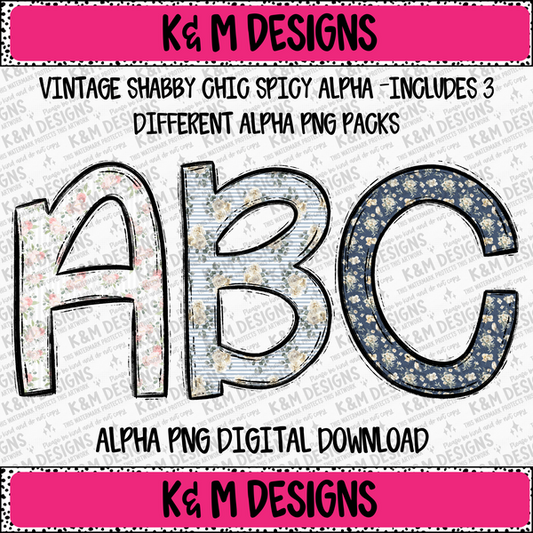 Vintage Shabby Chic Spicy Alpha PNG Set (Includes 3 Different Packs) Digital Download