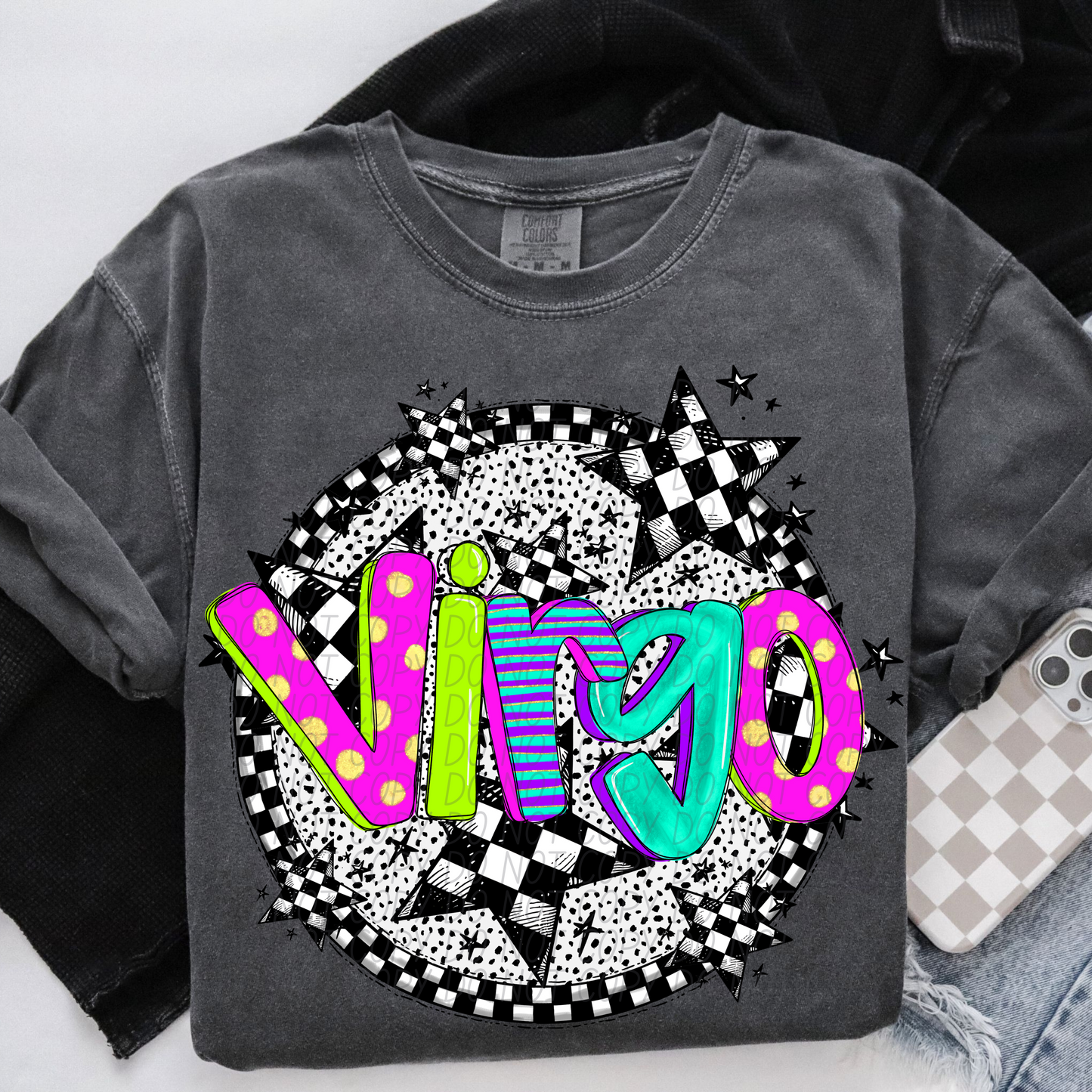 Virgo Neon Checker DTF Transfer