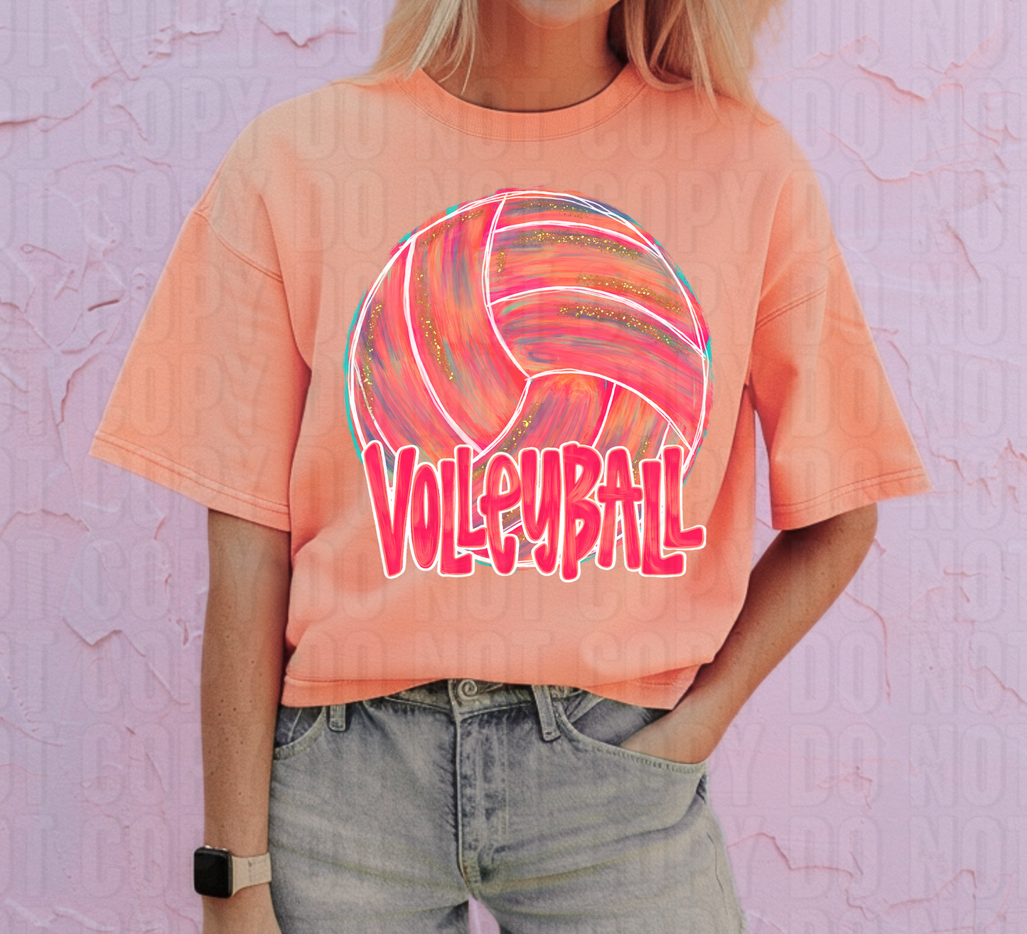 Volleyball Neon Pink Painted DTF Transfer