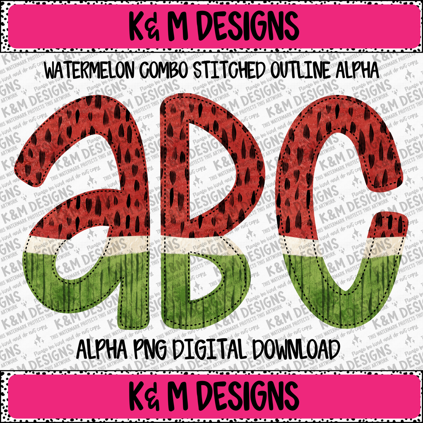 Watermelon Combo Stitched Outline Alpha PNG Set Digital Download