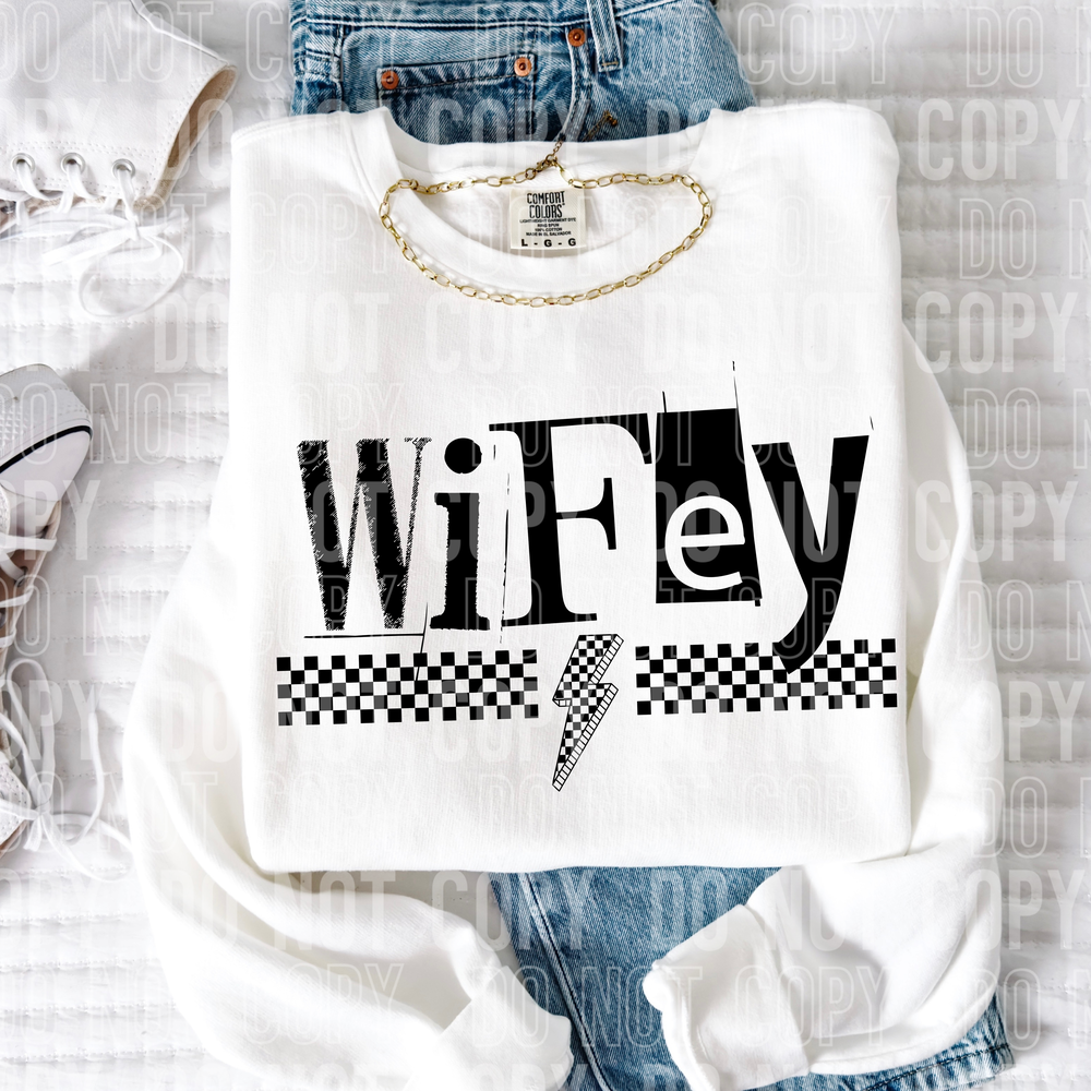 Wifey Checkered Bolt Word DTF Transfer
