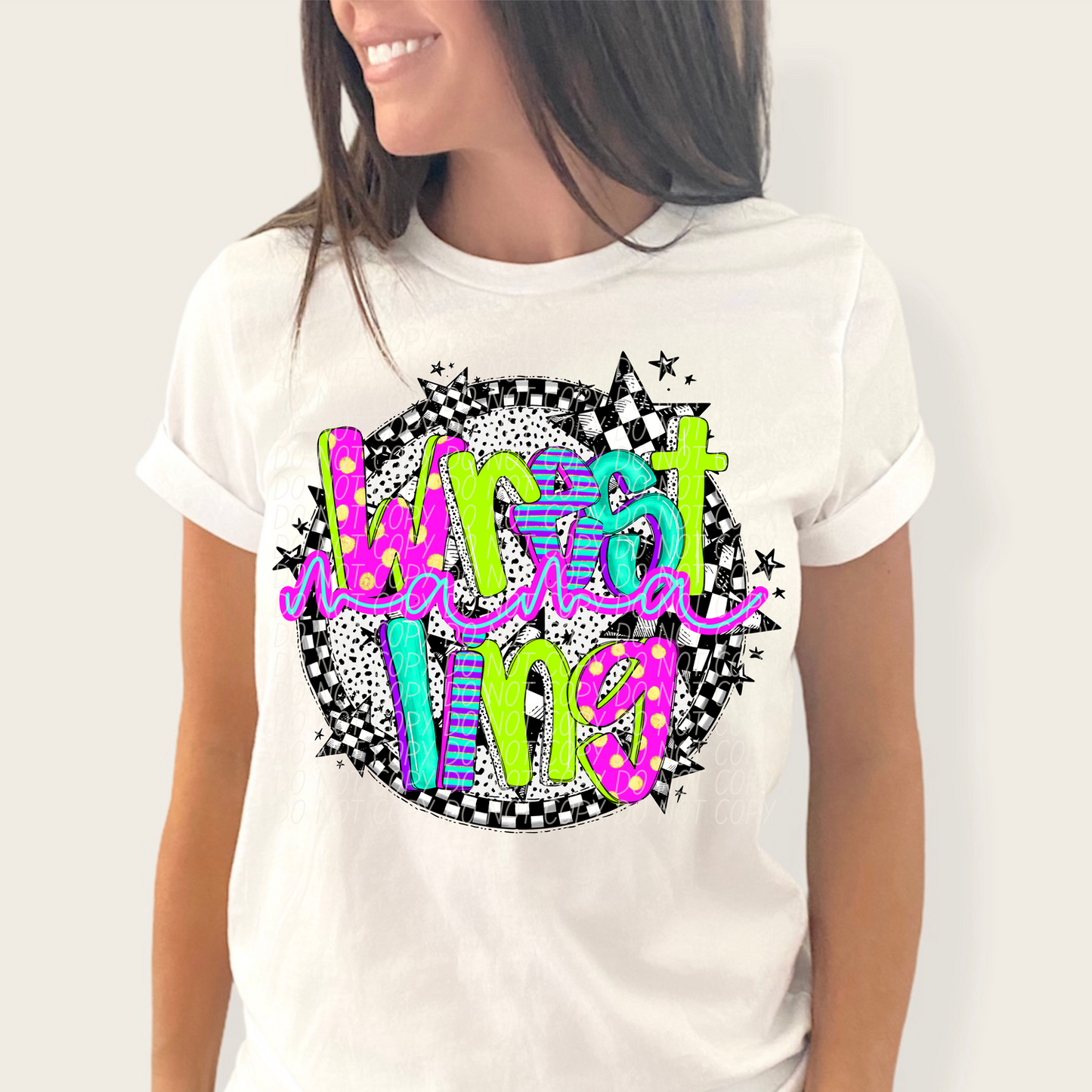 Wrestling Mama Neon Checker DTF Transfer
