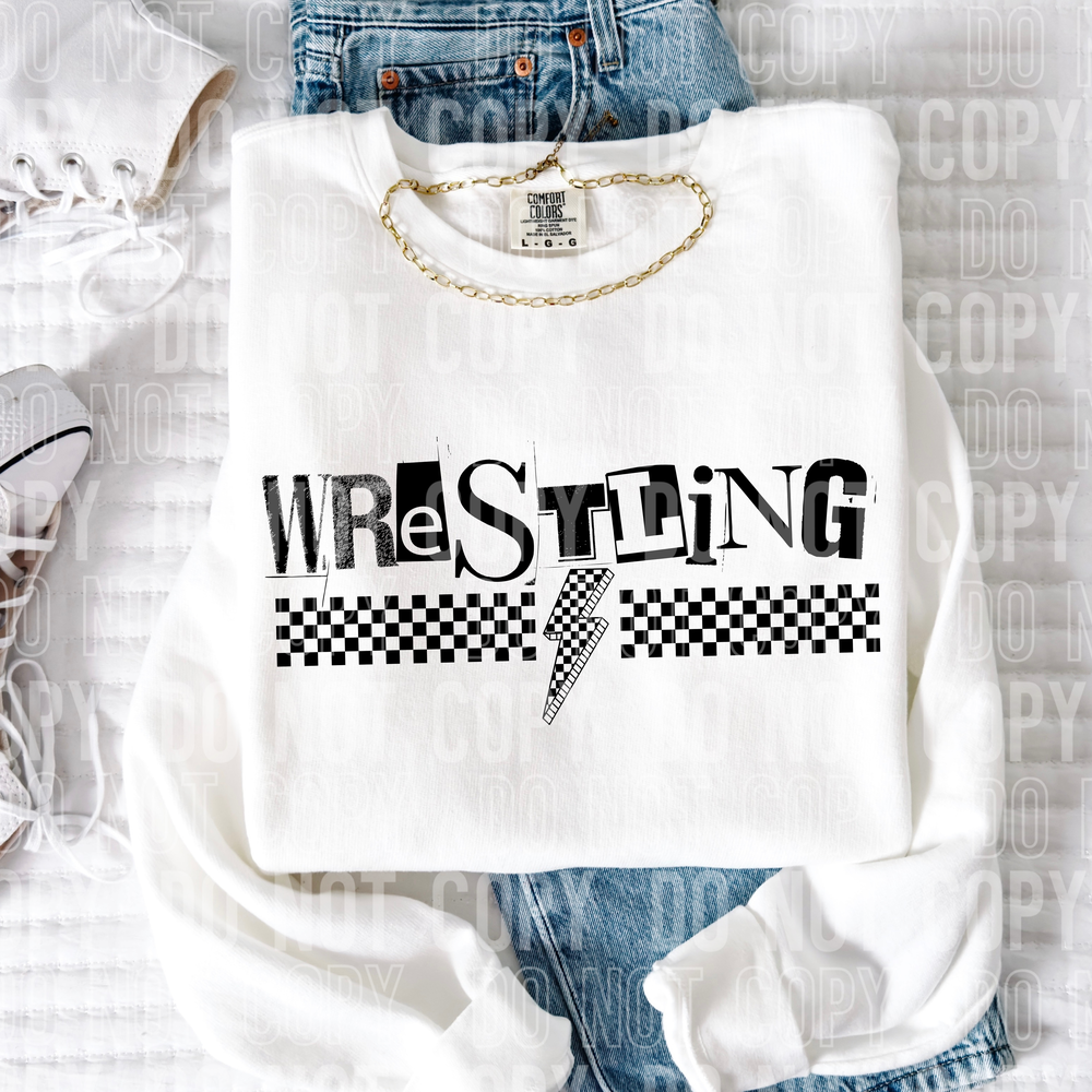 Wrestling Checkered Bolt Word DTF Transfer