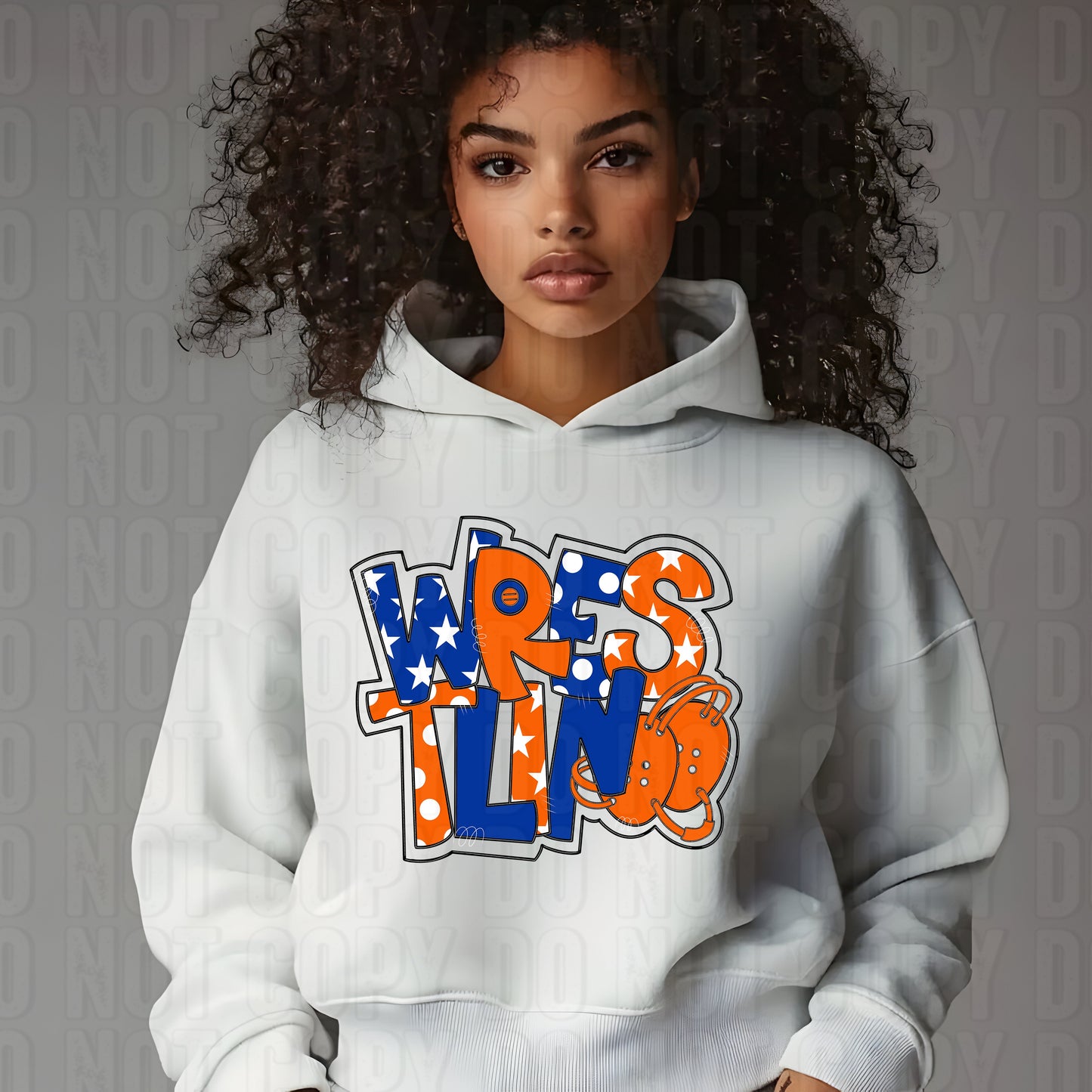 Wrestling Word Art Royal Blue Orange DTF Transfer