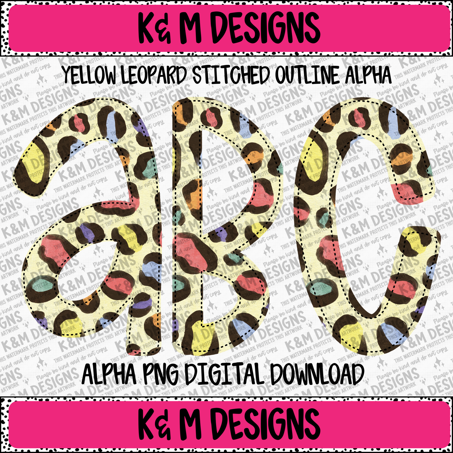 Yellow Leopard Stitched Outline Alpha PNG Set Digital Download