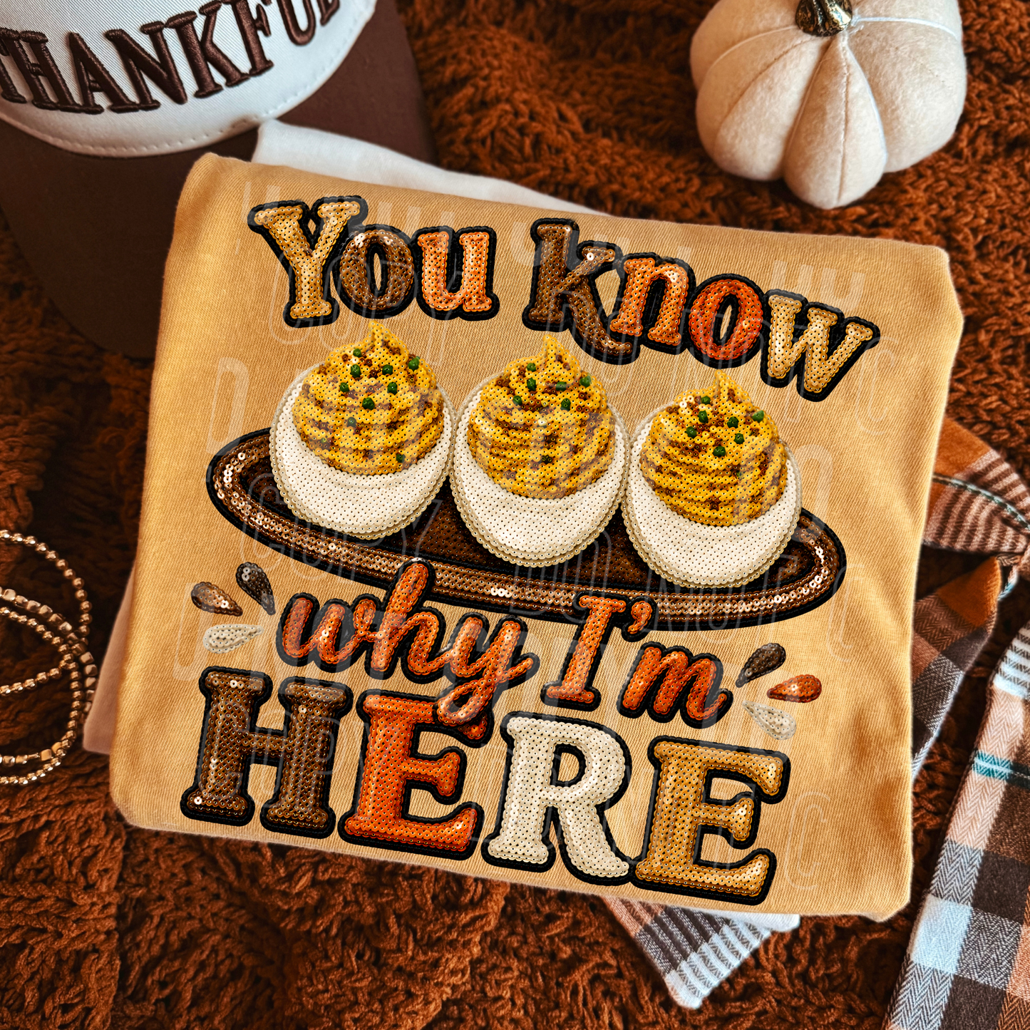 You Know Why I'm Here Eggs Faux Sequin DTF Transfer