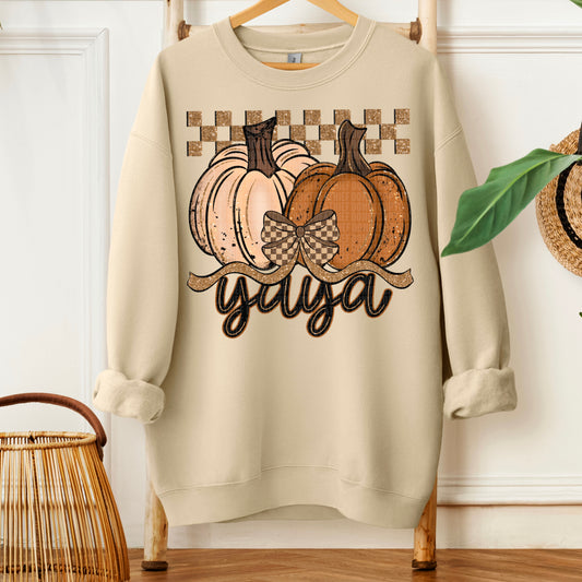 Yaya Fall Checkered Glitter Pumpkin DTF Transfer