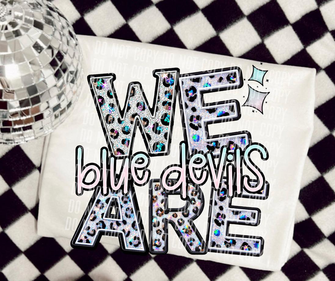 We Are Blue Devils Glittery Leopard Mascot DTF Transfer