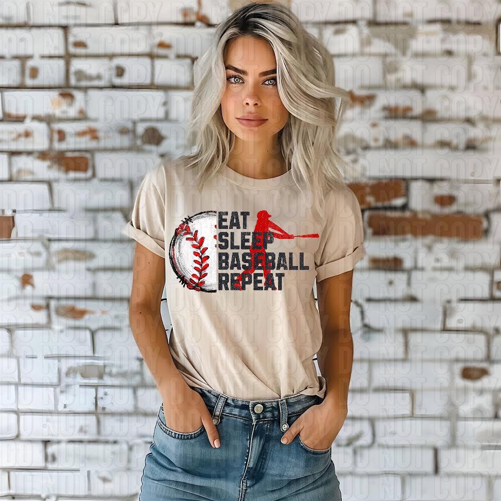 Eat Sleep Baseball Red DTF Transfer