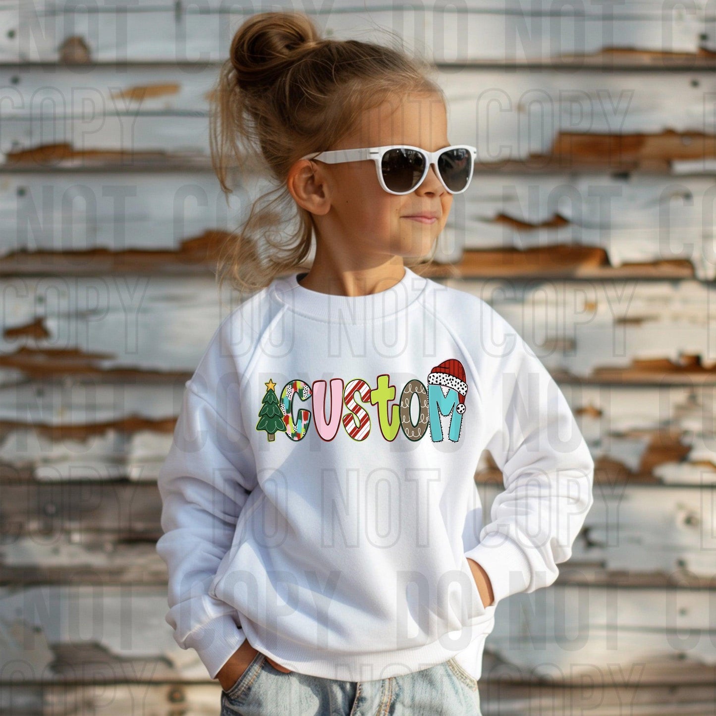 Girls Christmas Doodle Custom/Name Personalized DTF Transfer