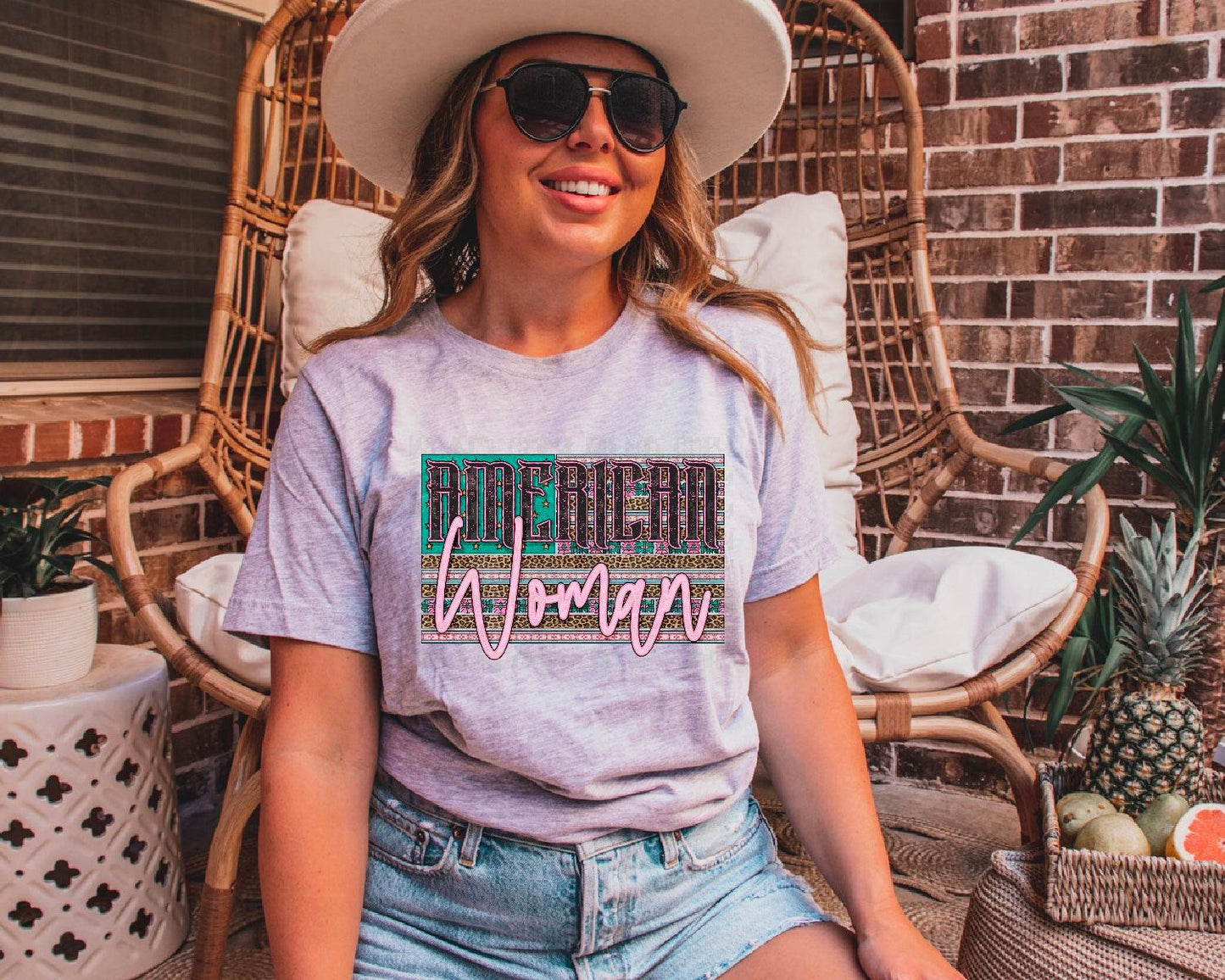 American Woman Lighter Blue Cheetah DTF Transfer