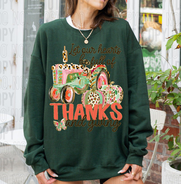 Let Our Hearts Be Full Of Thanks Tractor DTF Transfer
