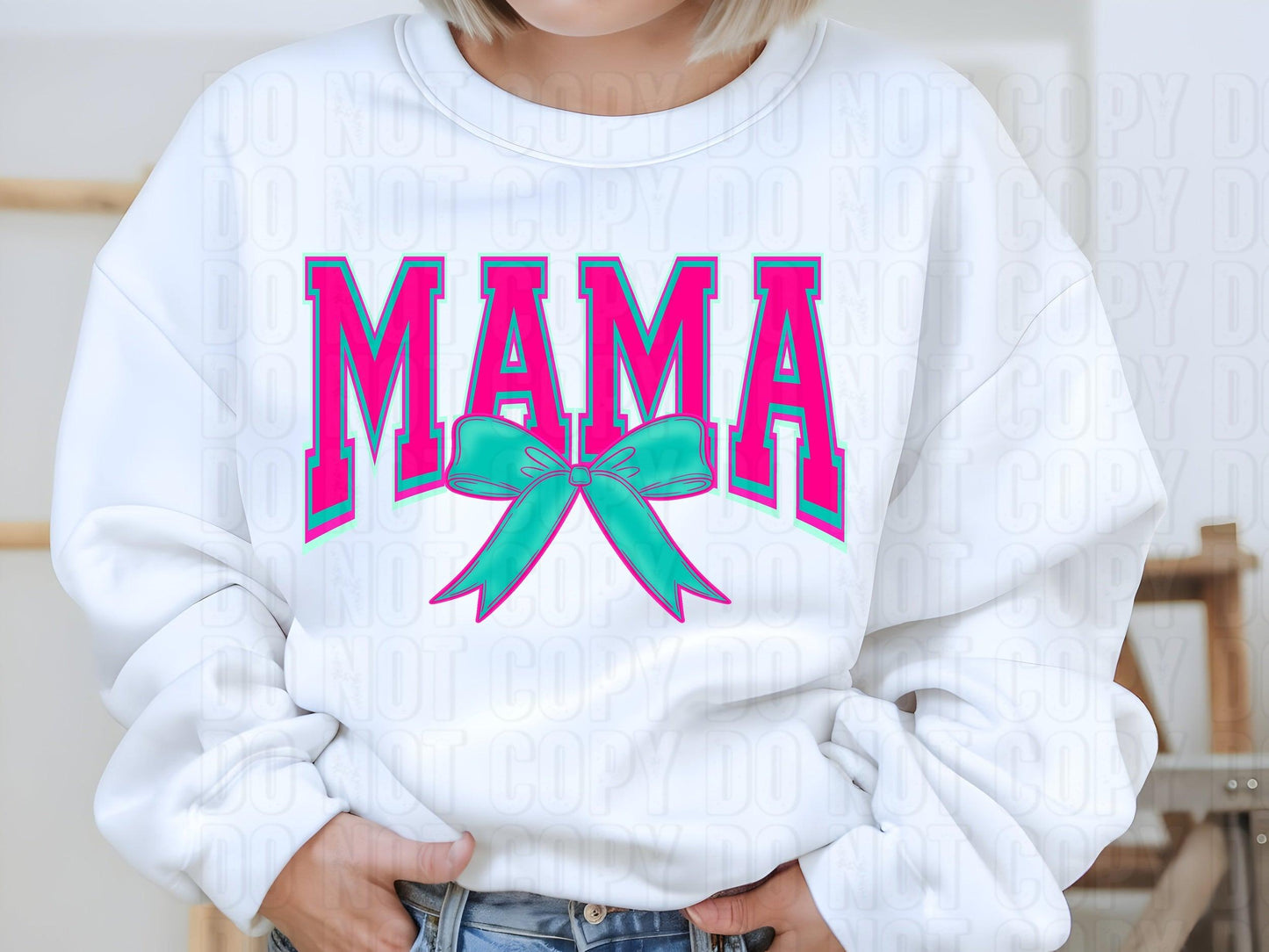 Mama Pink Teal Bow DTF Transfer