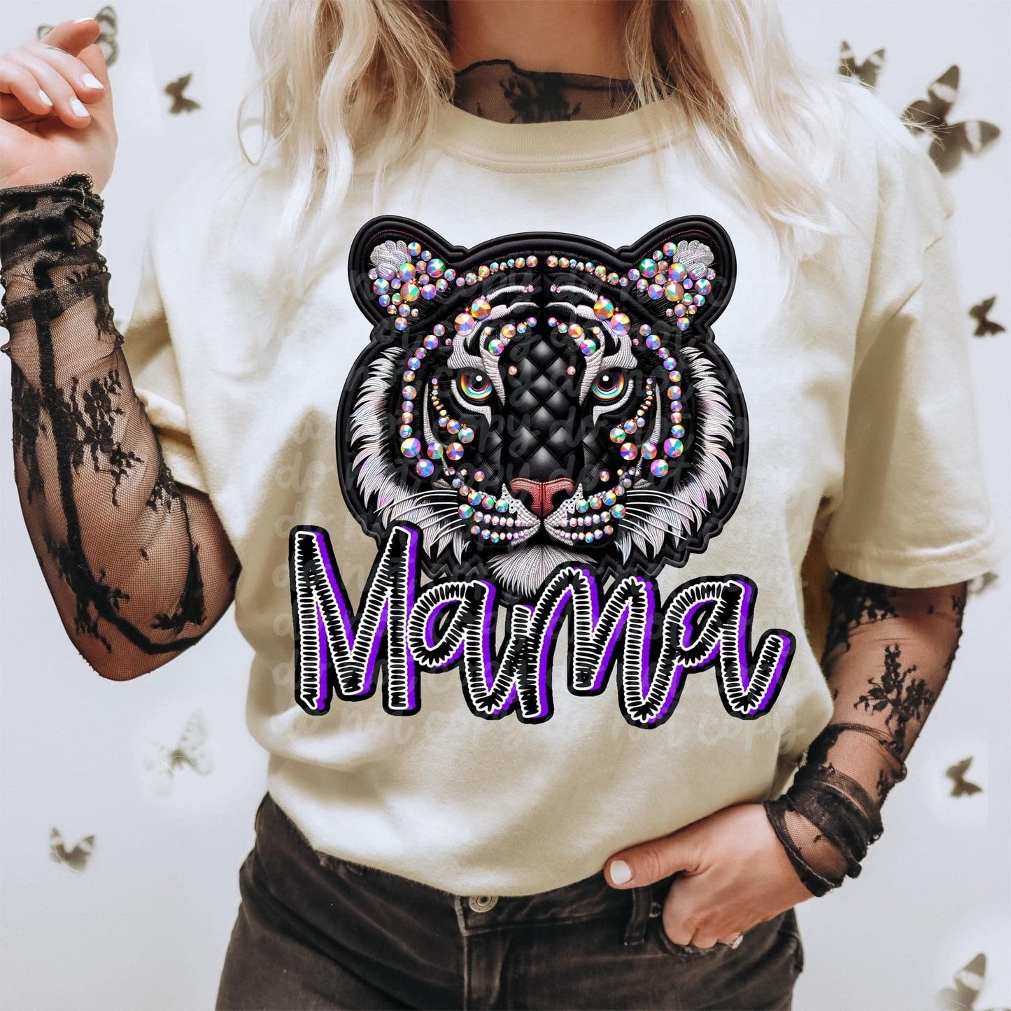 Mama Tiger Rhinestones DTF Transfer