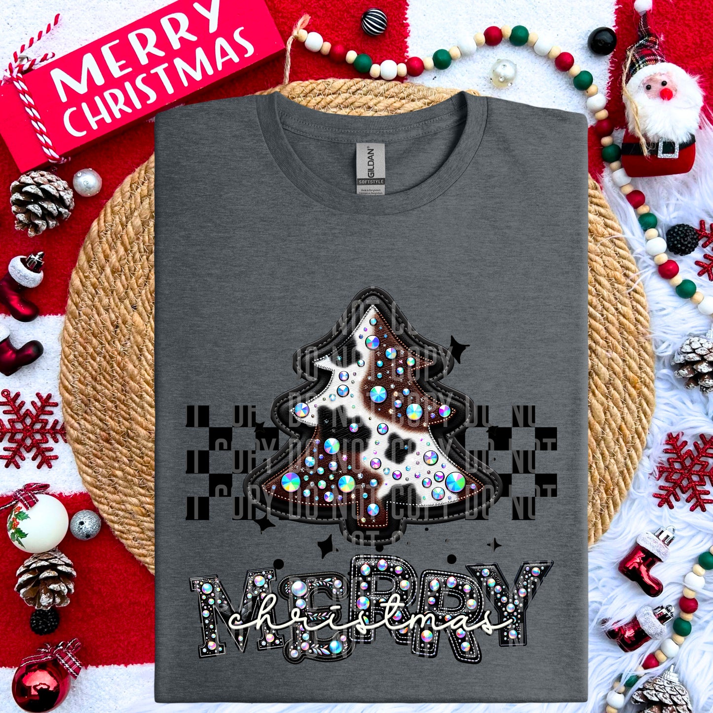 Merry Christmas Leather Cowhide DTF Transfer