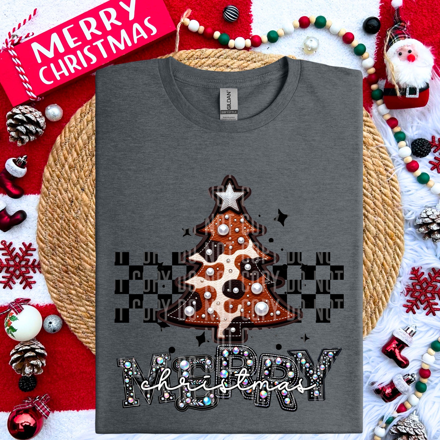 Merry Christmas Leather Brown Cowhide DTF Transfer