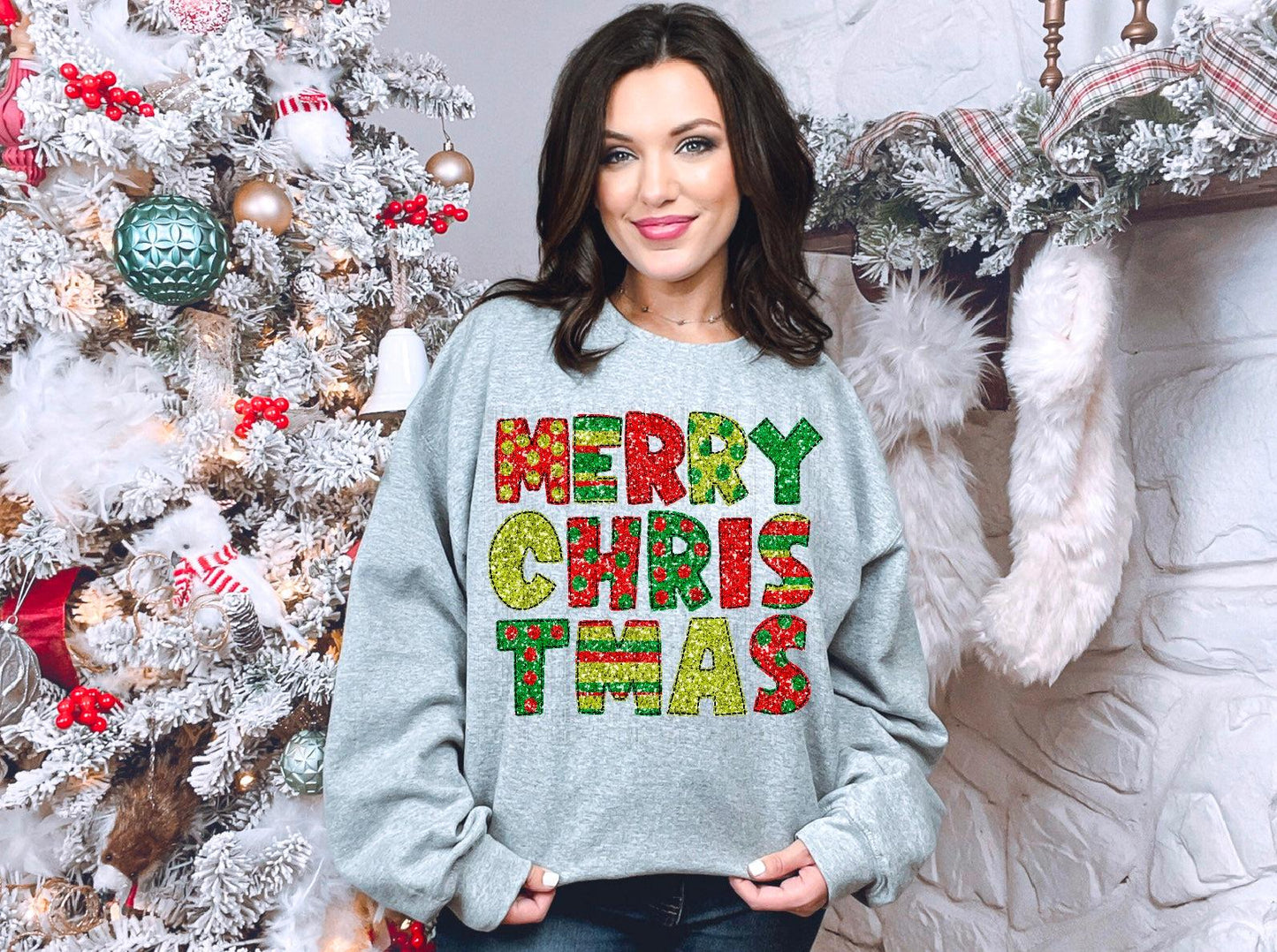 Merry Christmas Tinsel Faux DTF Transfer