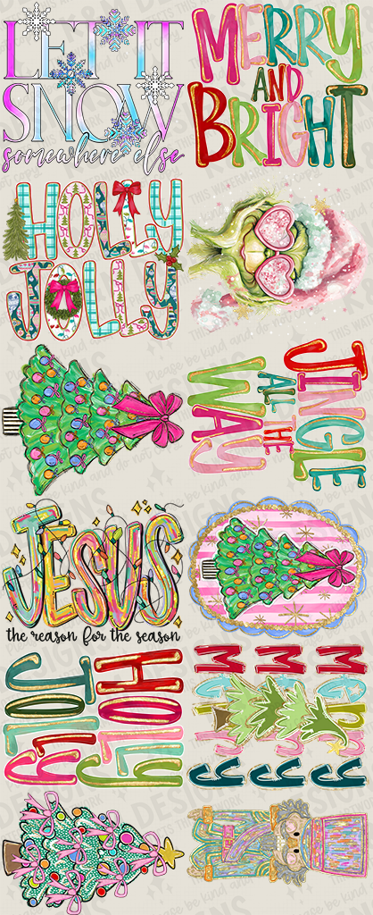 Christmas Themed 12 Adult Transfers Pre-Made Gang Sheet