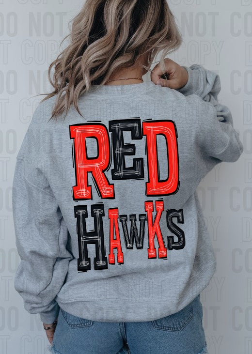 Red Hawks Red/Black Sporty Mascot DTF Transfer