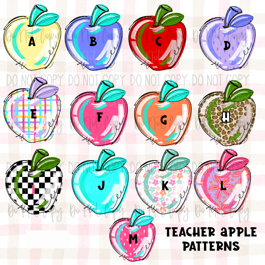 Scribble Bright Teacher Apple Custom/Name Personalized DTF Transfer