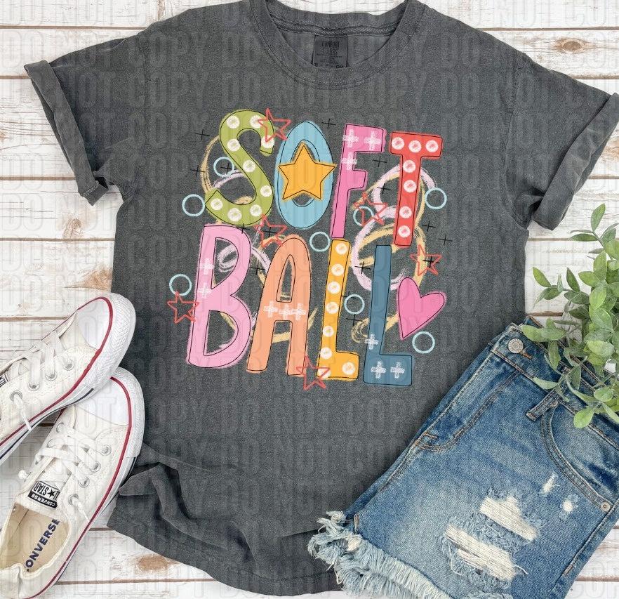 Softball Colorful DTF Transfer