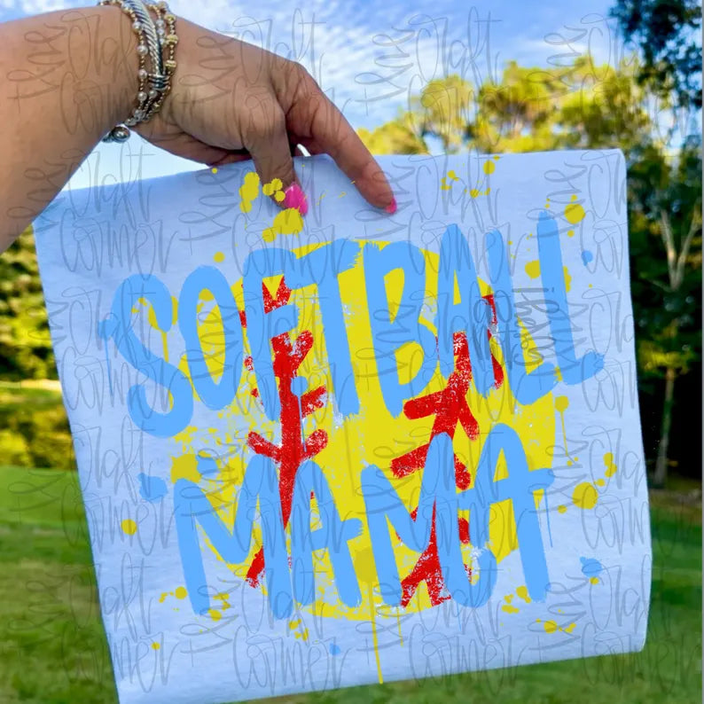 Softball Mama Paint Splattered DTF Transfer