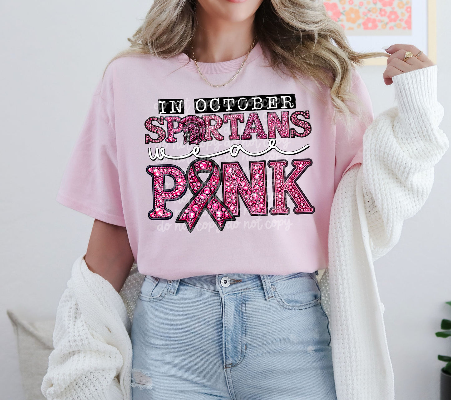 In October Spartans Wear Pink Mascot DTF Transfer