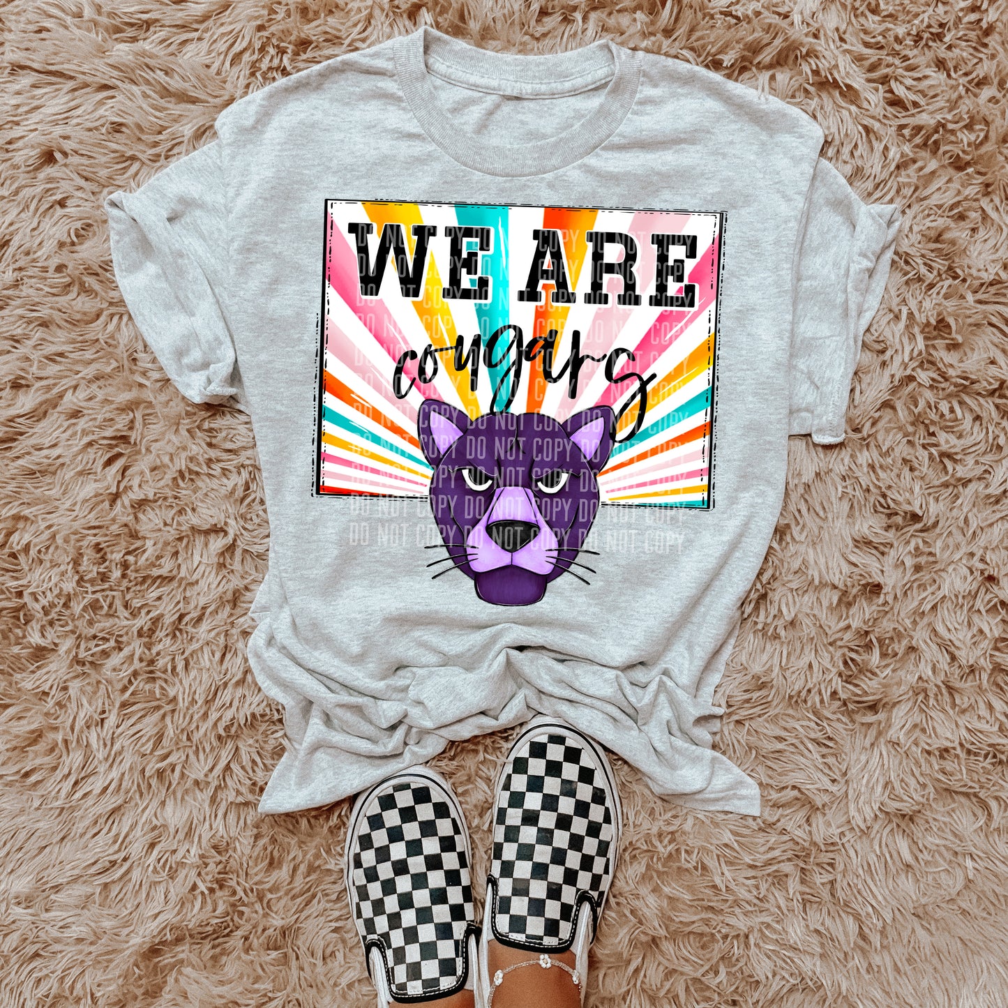 We Are Cougars Purple Starburst Mascot DTF Transfer