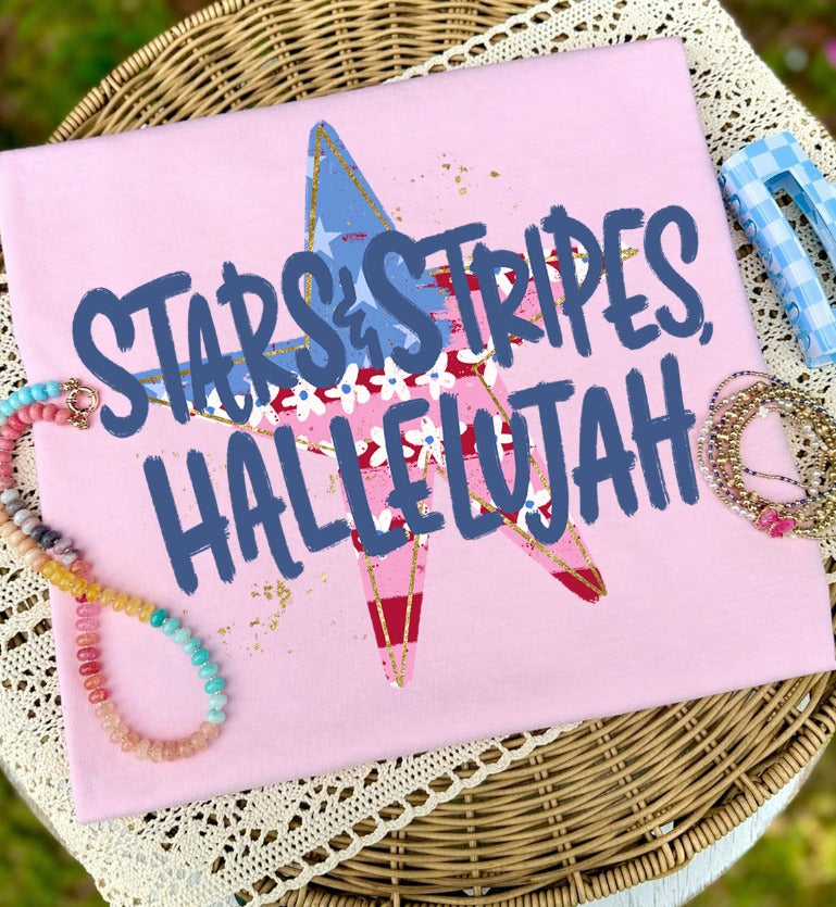 Stars & Stripes, Hallelujah Blue Font DTF Transfer