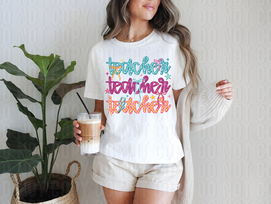 Retro Teacher Stacked DTF Transfer