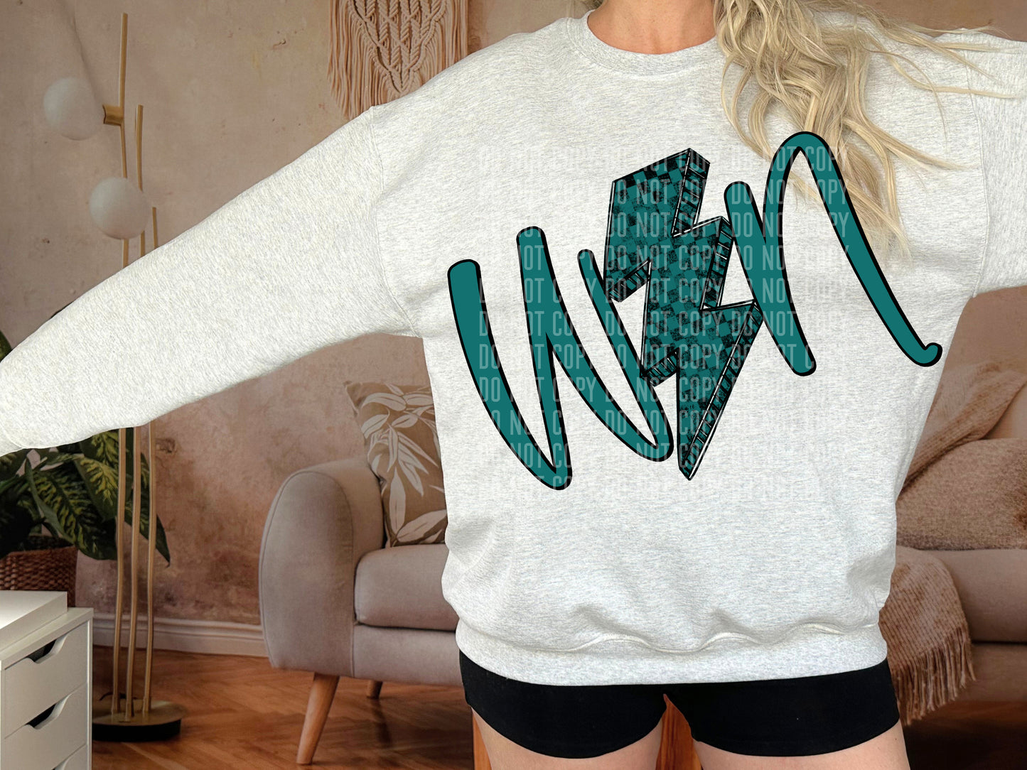 Teal Win Lightning Bolt DTF Transfer