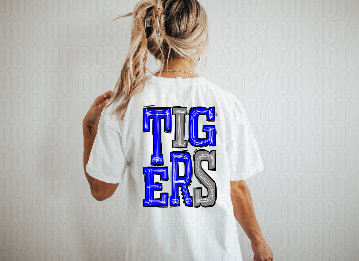 Tigers Royal Blue/Grey Sporty Mascot DTF Transfer