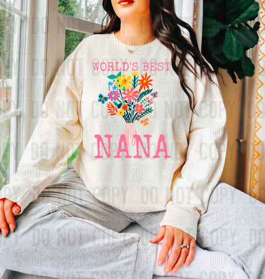 Worlds Best Nana Floral DTF Transfer