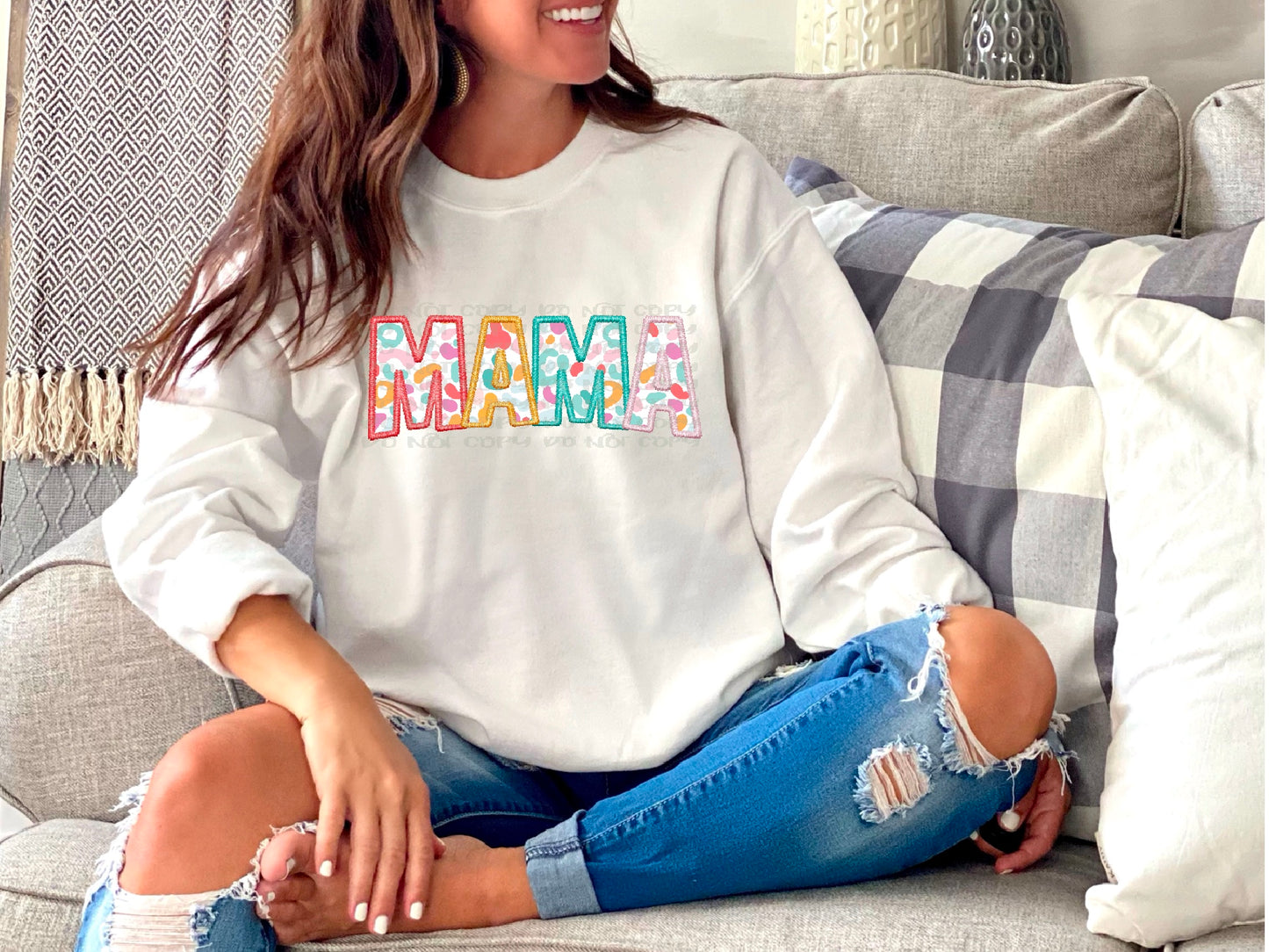 Mama Multicolored Leopard Faux Embroidery DTF Transfer