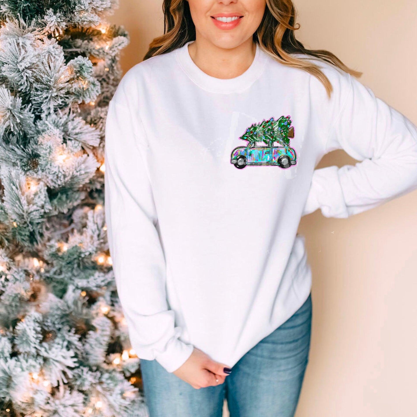 Christmas Car with tree (aqua) DTF Transfer
