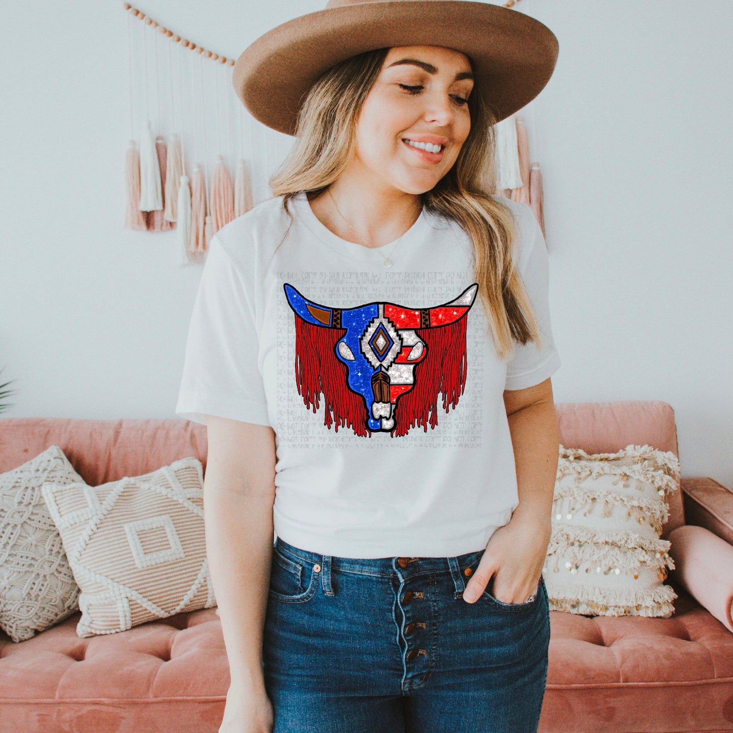 Fringed American Boho Skull DTF Transfer
