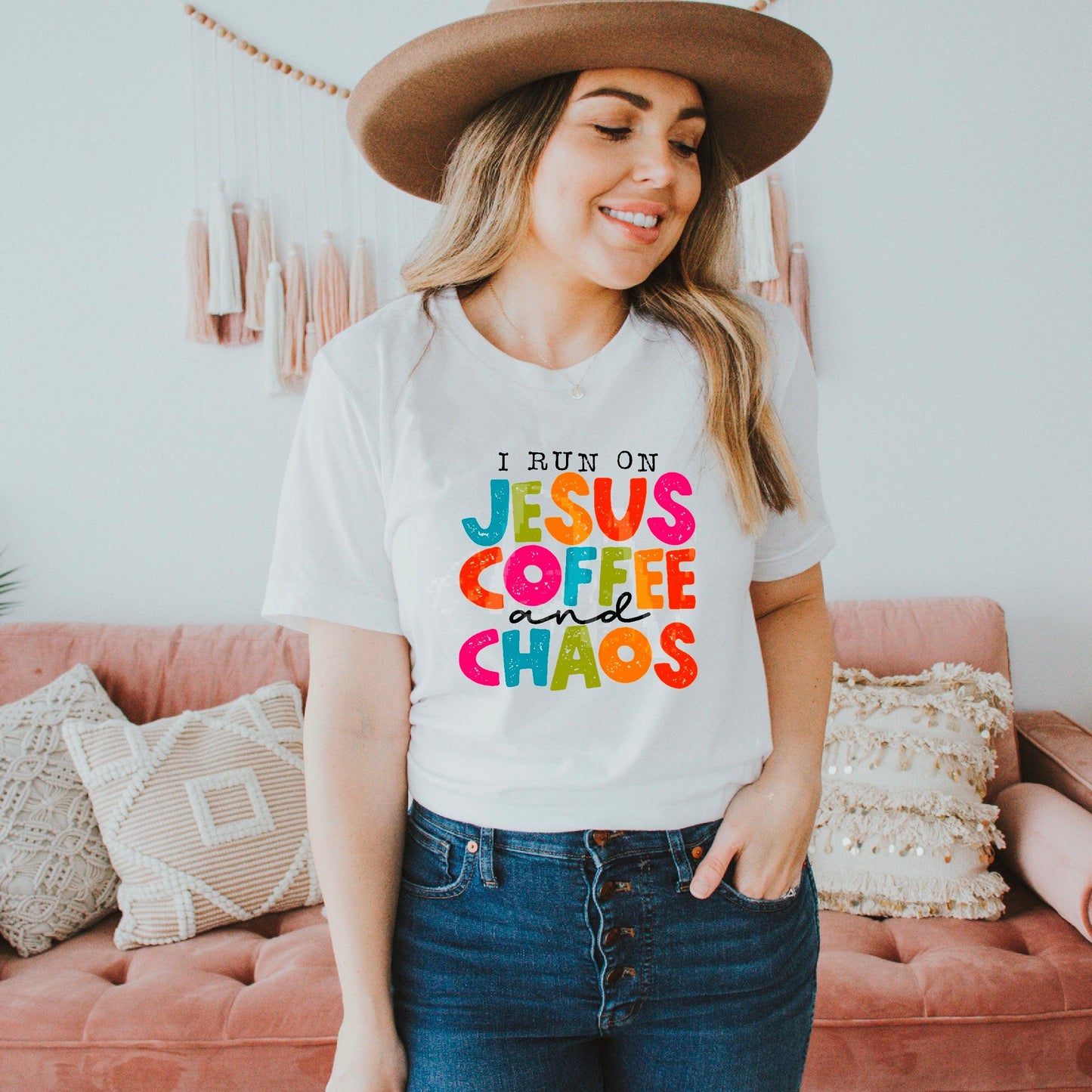 I Run On Jesus, Coffee & Chaos DTF Transfer